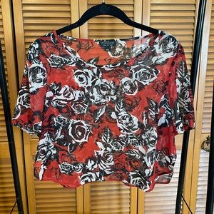 Topshop Red Floral Crop Top